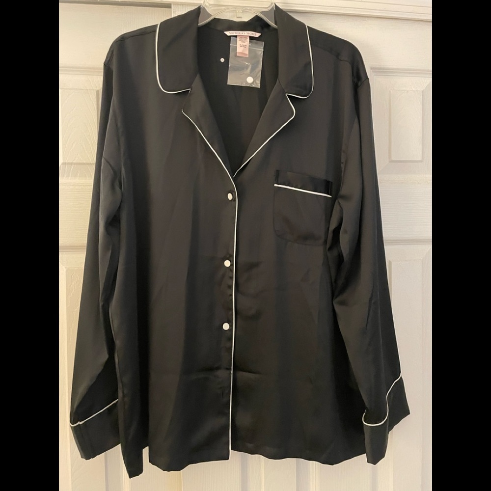 Black Satin Pajama Top - XL